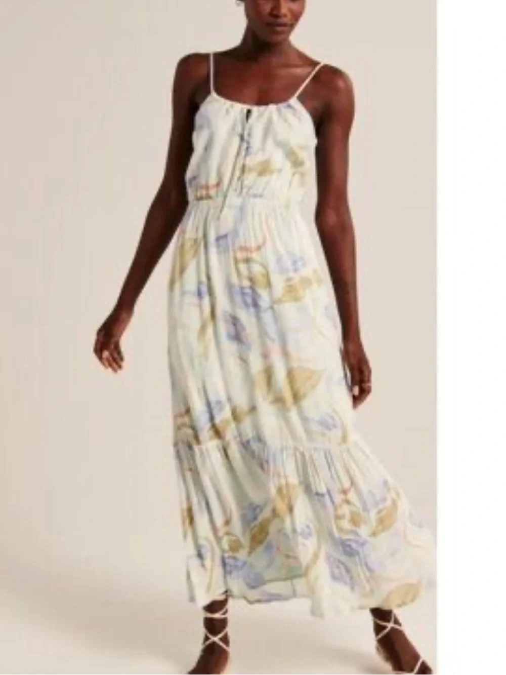 Abercrombie & Fitch NWT Easy Waist Lt Green Tiered MidMaxi Dress Floral Romantic